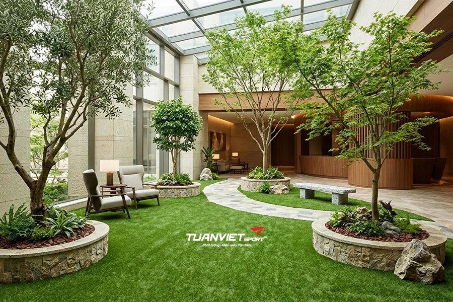 Có nên trải cỏ nhân tạo trong khu vực nhiều cây xanh không?