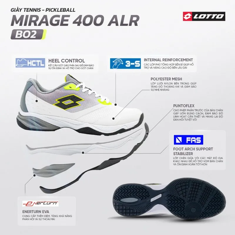 Giày Pickleball/Tennis Nam Lotto Mirage 400 ALR BO2