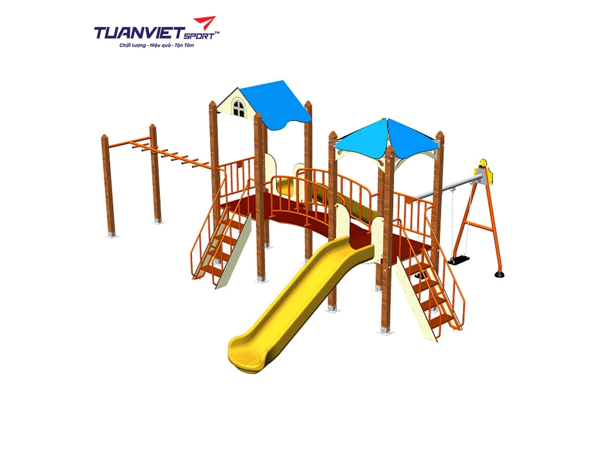 Cụm vận động liên hoàn 2 mái che, trụ gỗ NIK703221W