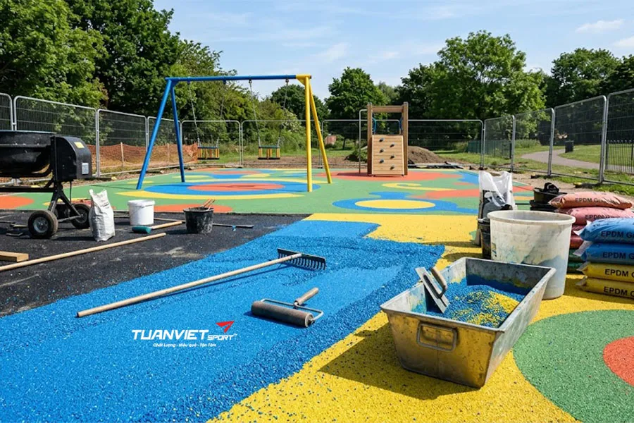 Hạt cao su EPDM trong thi công, Ưu điểm bảng màu và ứng dụng