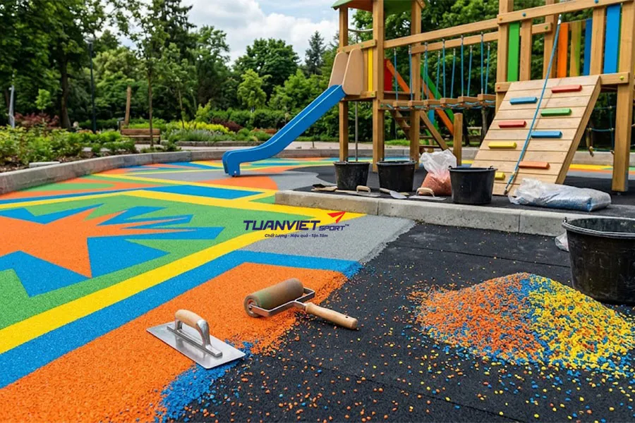 Thi công sàn cao su EPDM - Sân chơi trẻ em cao cấp