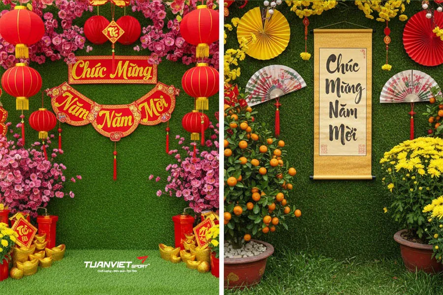 So sánh cỏ nhân tạo và cỏ thật khi trang trí Tết?