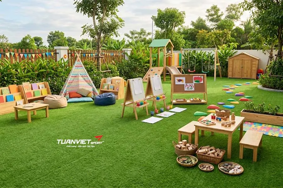 Ứng dụng cỏ nhân tạo sân trường mầm non