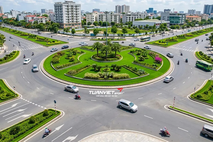 Cách thi công cỏ nhân tạo dải phân cách và vòng xoay giao thông