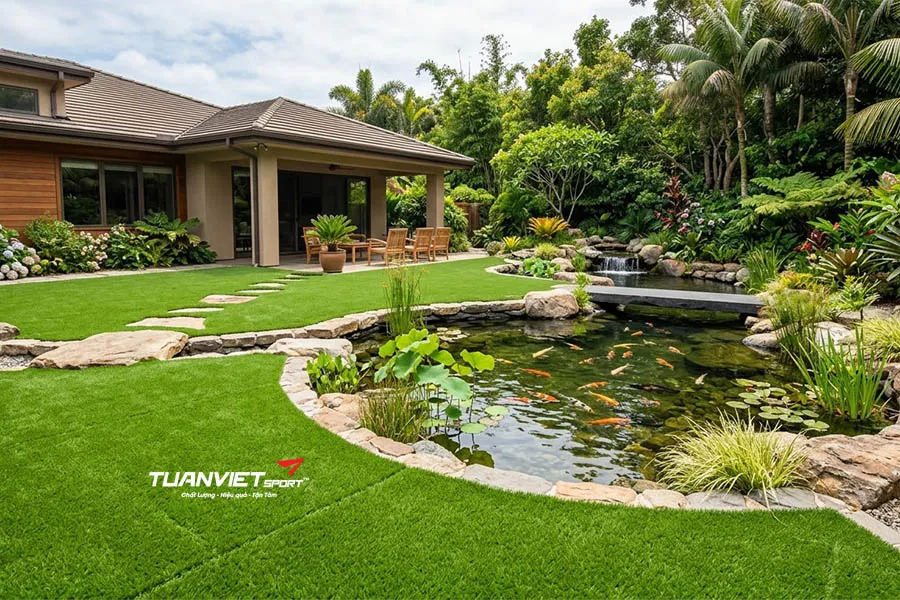 6 c&aacute;ch b&agrave;i tr&iacute; thảm cỏ nh&acirc;n tạo gi&uacute;p kh&ocirc;ng gian s&acirc;n vườn tr&ocirc;ng tự nhi&ecirc;n hơn