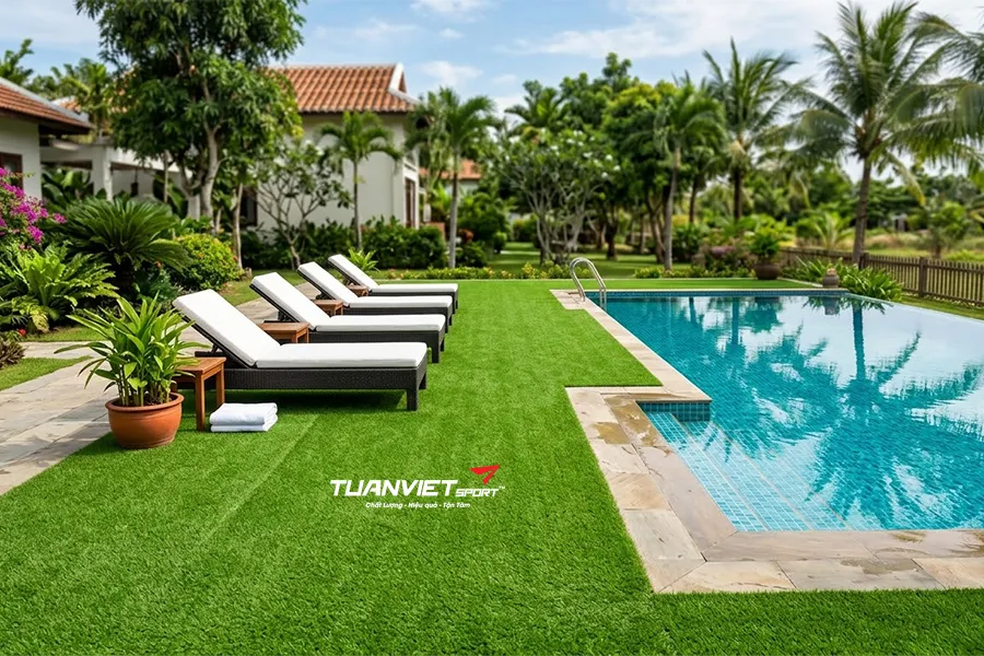 V&igrave; sao n&ecirc;n trải cỏ nh&acirc;n tạo quanh hồ bơi? v&agrave; những lợi &iacute;ch bạn n&ecirc;n biết