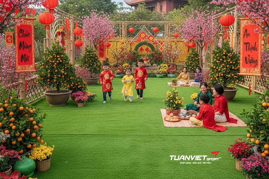 Top 15 &Yacute; Tưởng Trang Tr&iacute; S&acirc;n Vườn Đ&oacute;n Tết Bằng Cỏ Nh&acirc;n Tạo