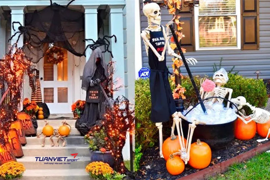 Trang tr&iacute; lối đi v&agrave; s&acirc;n vườn Halloween ấn tượng với cỏ nh&acirc;n tạo ngo&agrave;i trời