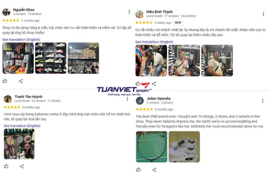 Đánh giá của khách hàng về Shop cầu lông VNB Sports - Danh sách shop cầu lông Quận 1 - Thành phố Hồ Chí Minh