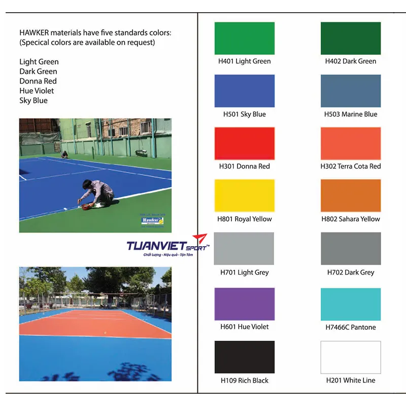 Bảng m&agrave;u sơn s&acirc;n pickleball Hawker gốc Acrylic