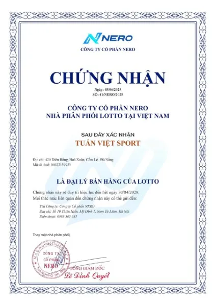 Giấy chứng nhận Tuấn Việt Sport - Đại lý chính thức của Lotto tại Việt Nam