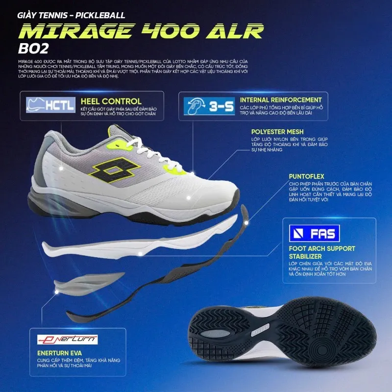 Công nghệ nổi bật của Giày Pickleball/Tennis Nam Lotto Mirage 400 ALR BO2