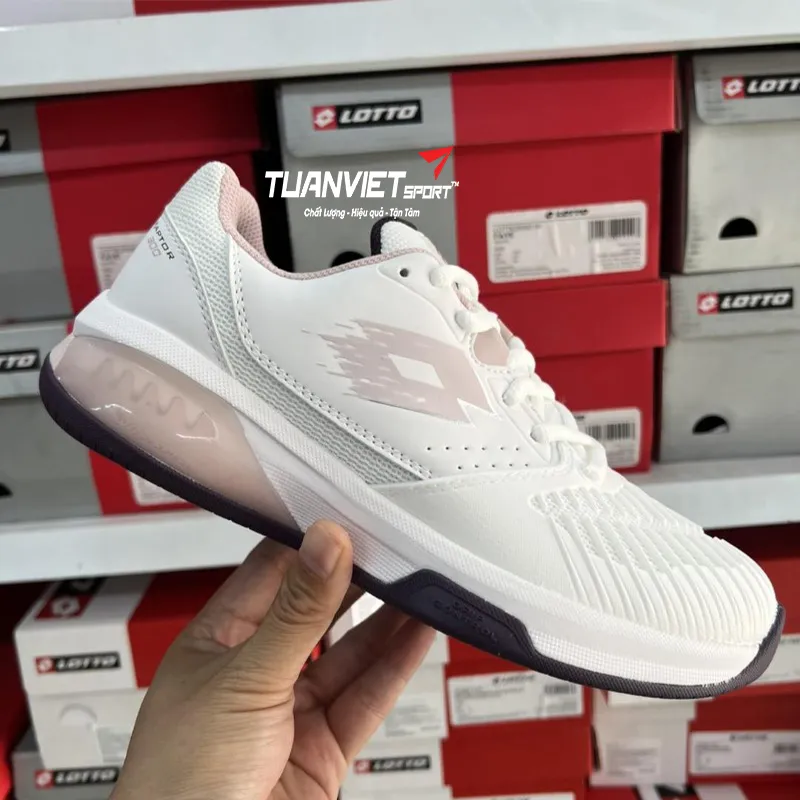 H&igrave;nh ảnh thực tế của Gi&agrave;y Pickleball/Tennis Nữ Lotto Raptor 300 - Trắng phối Hồng