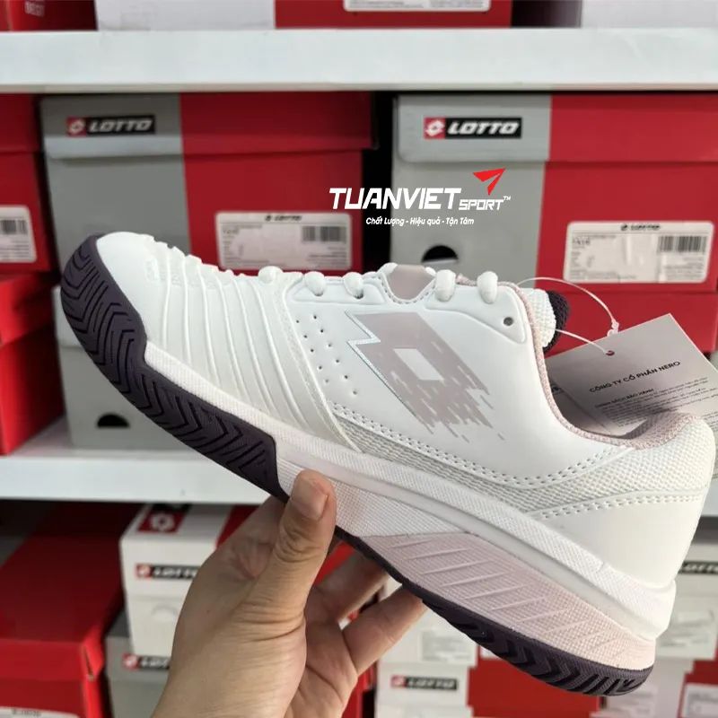 H&igrave;nh ảnh thực tế của Gi&agrave;y Pickleball/Tennis Nữ Lotto Raptor 300 - Trắng phối Hồng