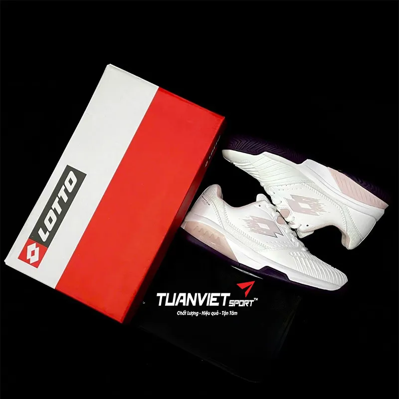 H&igrave;nh ảnh thực tế của Gi&agrave;y Pickleball/Tennis Nữ Lotto Raptor 300 - Trắng phối Hồng