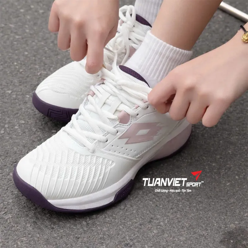 H&igrave;nh ảnh thực tế của Gi&agrave;y Pickleball/Tennis Nữ Lotto Raptor 300 - Trắng phối Hồng