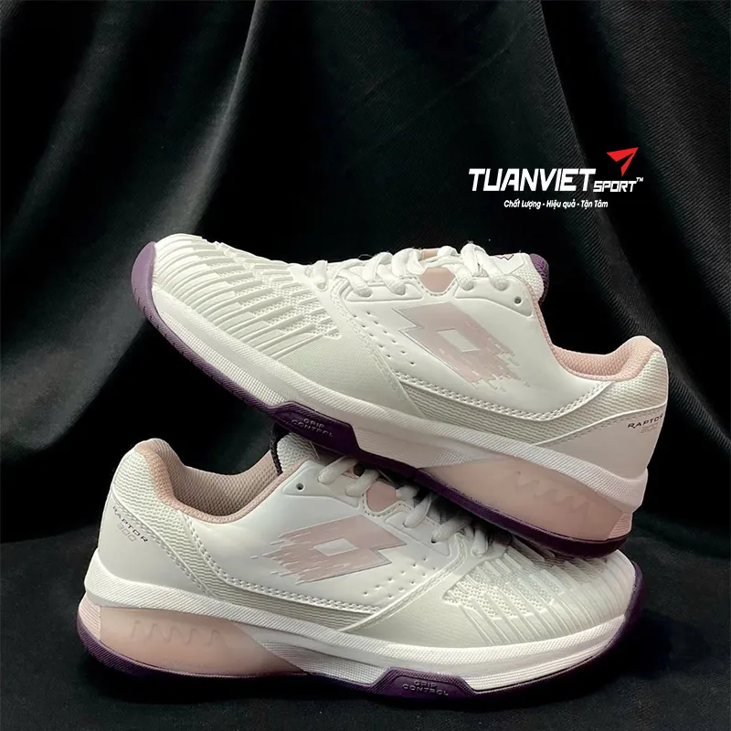 H&igrave;nh ảnh thực tế của Gi&agrave;y Pickleball/Tennis Nữ Lotto Raptor 300 - Trắng phối Hồng