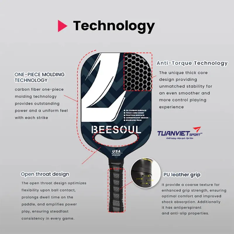 Vợt Pickleball Beesoul SupremeStrike Carbon Pro CS10