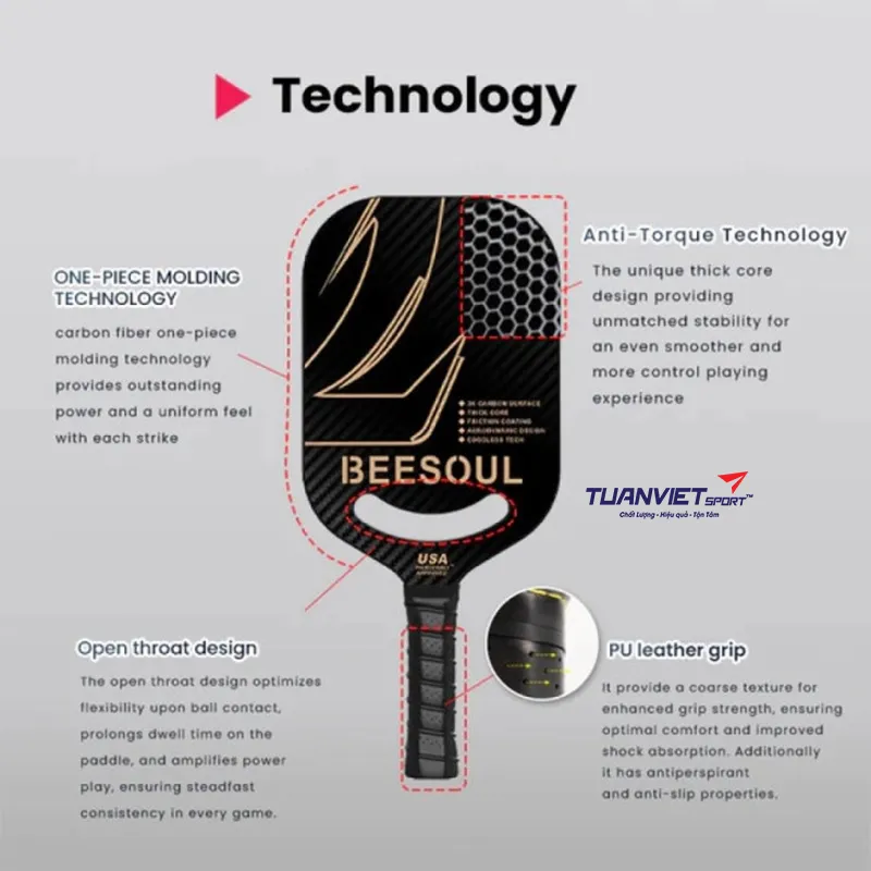 Vợt Pickleball Beesoul SupremeStrike Carbon Pro CS20
