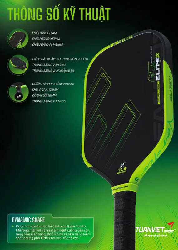 Th&ocirc;ng số Vợt Pickleball Facolos Elite X V2.0 Gabe Tardio Edition