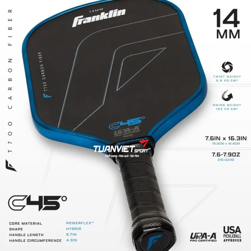Thông số của Vợt Pickleball Franklin C45° Hybrid 14mm