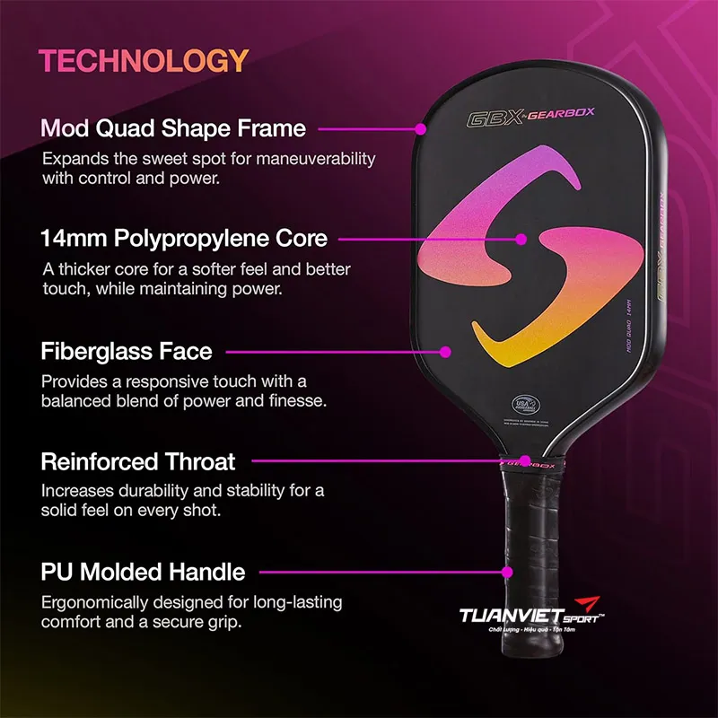 Vợt Pickleball Gearbox GBX ModQuad 14mm