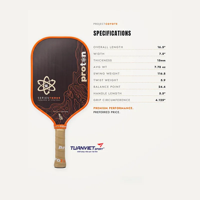 Vợt Pickleball Proton Series Three - Project Coyote Elongated 15mm