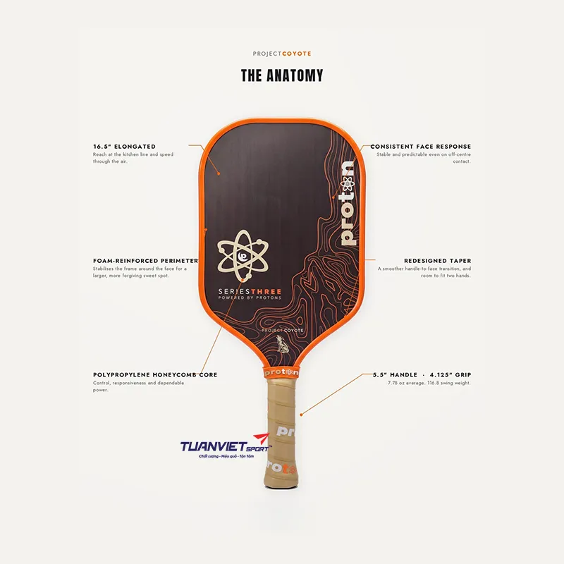 Vợt Pickleball Proton Series Three - Project Coyote Elongated 15mm