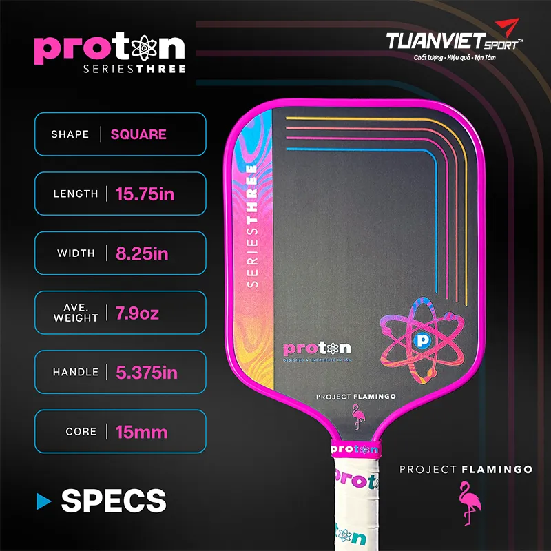 Vợt Pickleball Proton Series Three - Project Flamingo Square 15mm