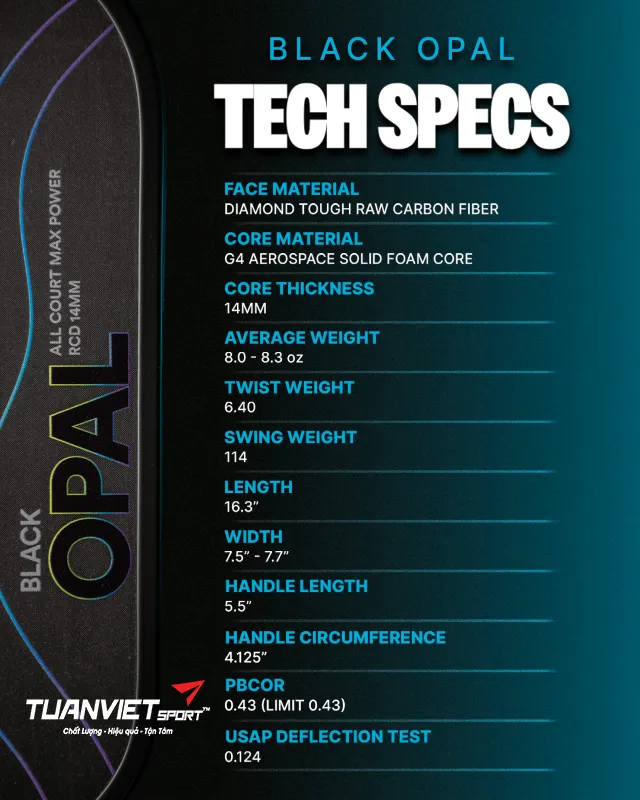 Thông số của Vợt Pickleball Six Zero Black Opal 14mm