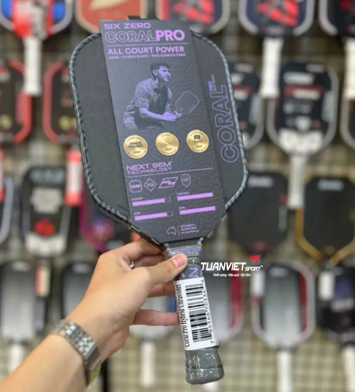 Vợt Pickleball Six Zero Coral Pro Hybrid 16mm Ultraviolet