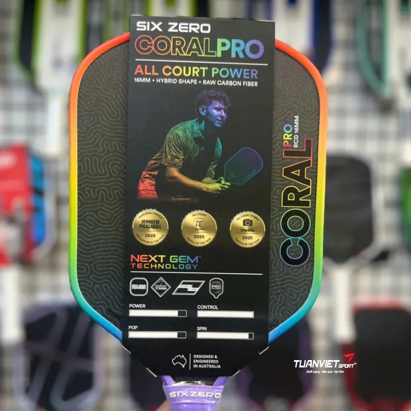 Vợt Pickleball Six Zero Coral Pro Rainbow Limited Edition 16mm