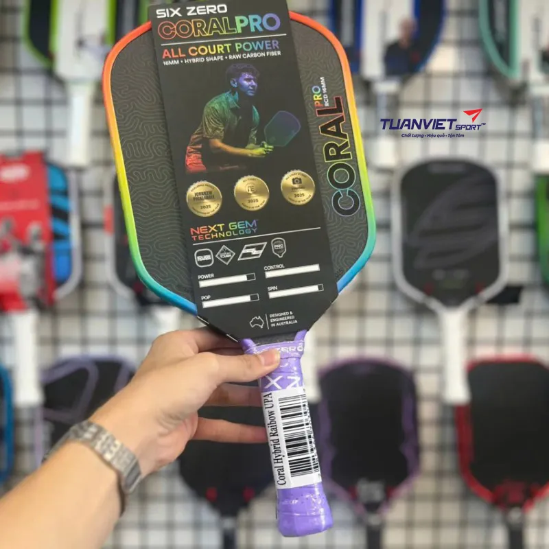 Vợt Pickleball Six Zero Coral Pro Rainbow Limited Edition 16mm