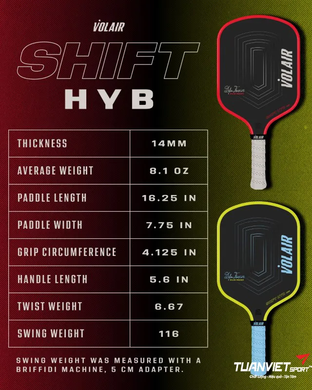 Vợt Pickleball Volair Shift HYB 14mm Dylan Frazier Signature