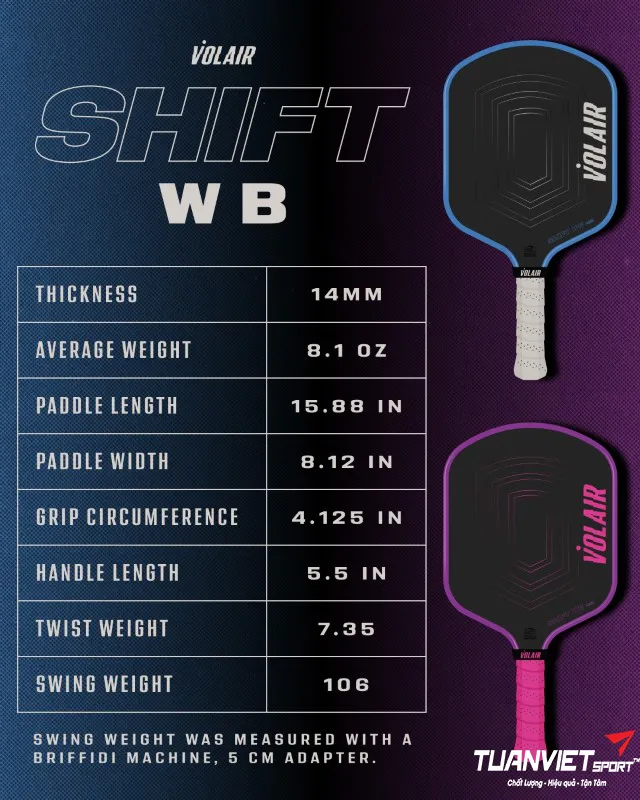 Vợt Pickleball Volair Shift WB 14mm