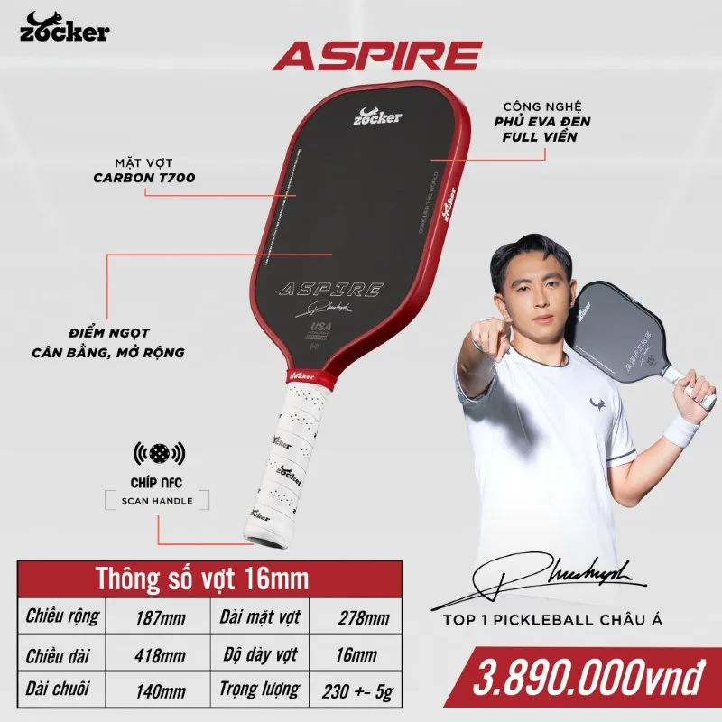 Vợt Pickleball Zocker Aspire x Phúc Huỳnh