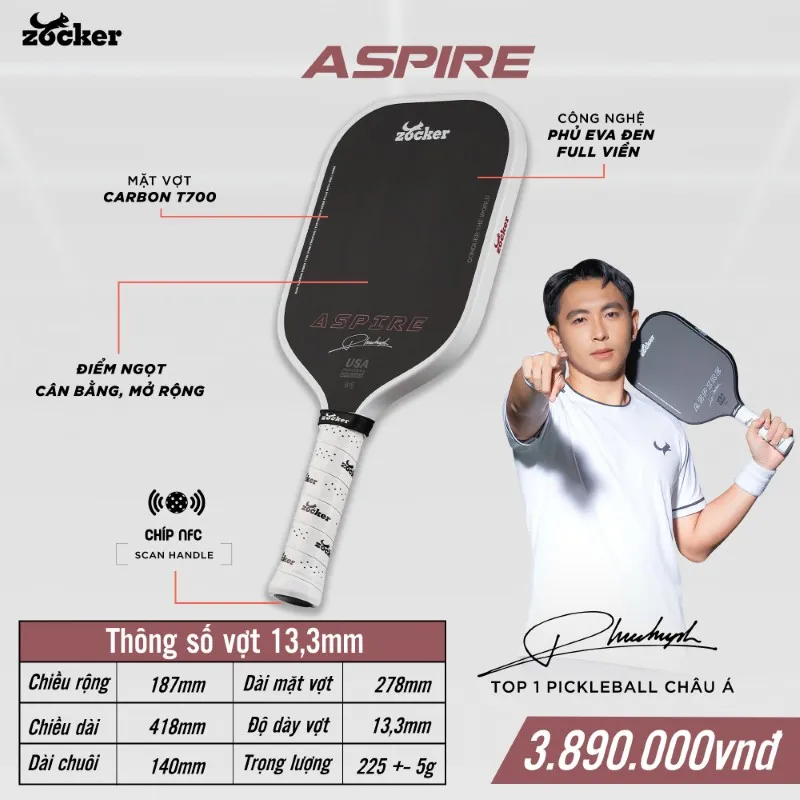 Vợt pickleball Zocker Aspire x Phúc Huỳnh