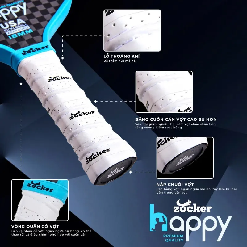 Vợt Pickleball Zocker Happy HP3 Premium Quality Blue