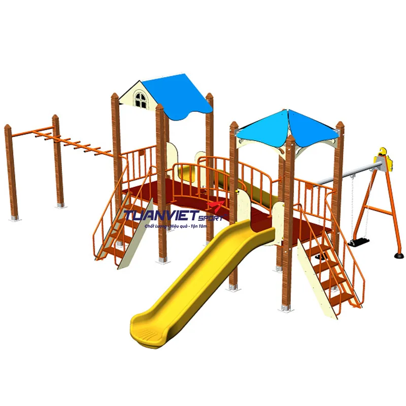 Cụm vận động li&ecirc;n ho&agrave;n 2 m&aacute;i che, trụ gỗ NIK703221W