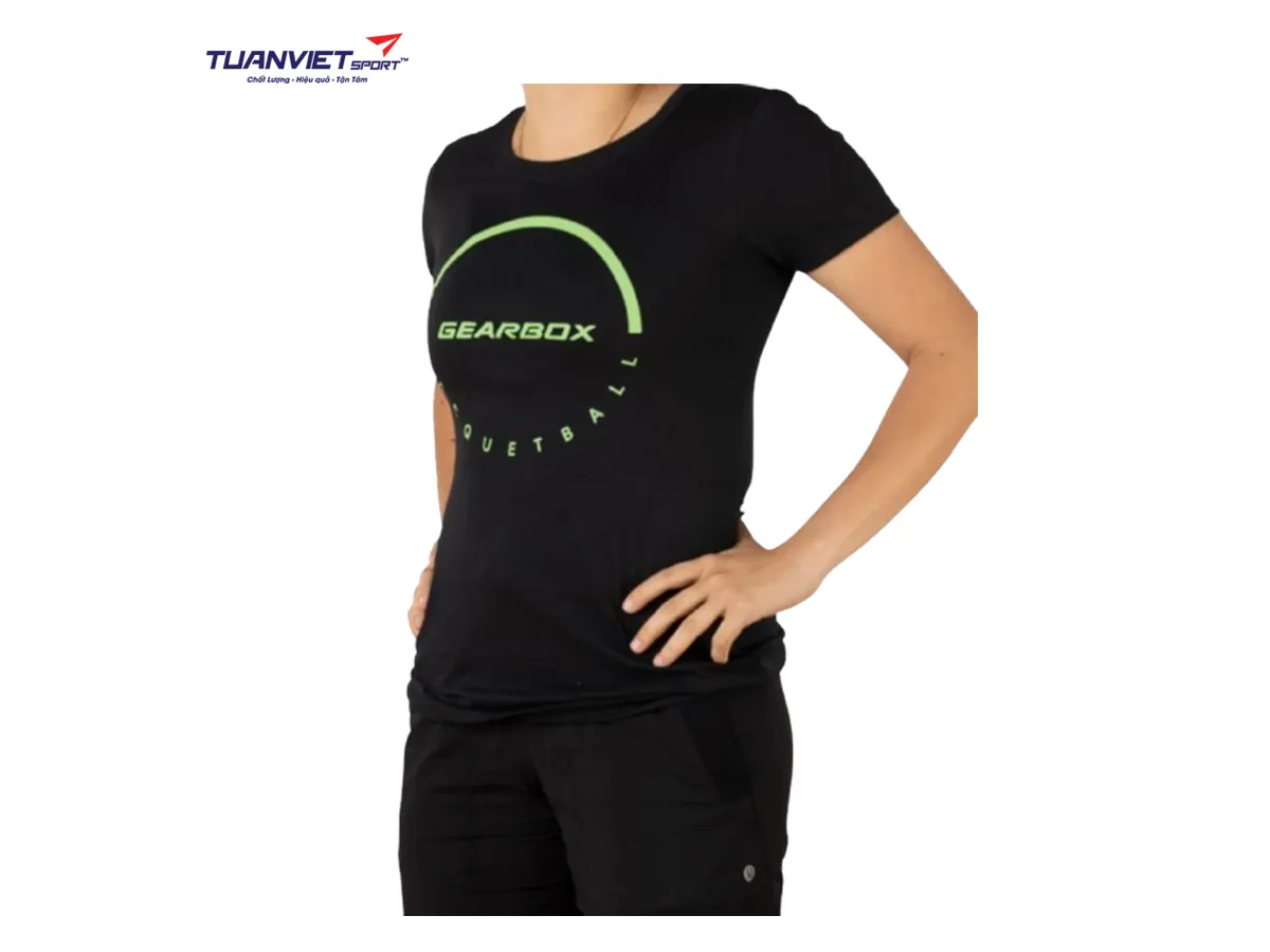 Áo cotton thể thao nữ Gearbox Tee Black (Dome Racquetball)