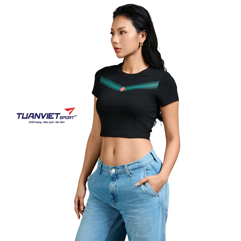 &Aacute;o Thun T-shirt Croptop Nữ PILI Hoạ Tiết In Chữ V