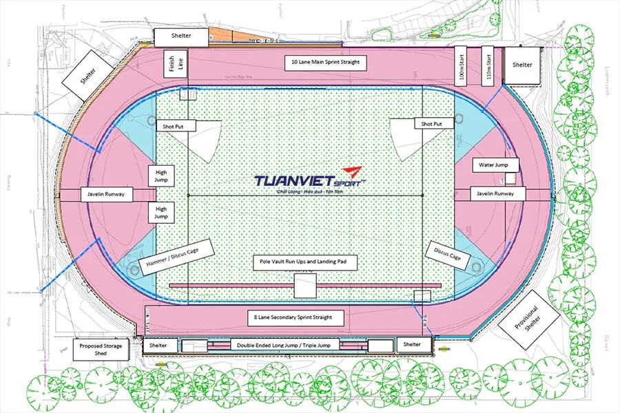 C&aacute;ch t&iacute;nh k&iacute;ch thước đường chạy điền kinh chuẩn IAAF từ b&aacute;n k&iacute;nh đến l&agrave;n chạy
