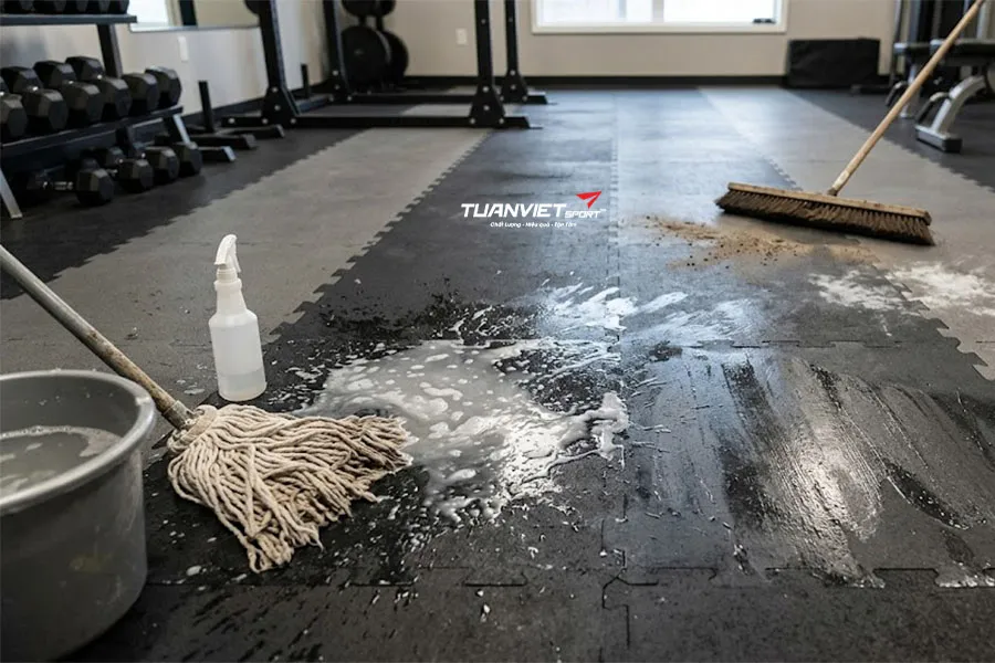 Bí quyết vệ sinh và bảo dưỡng sàn phòng gym chống trơn trượt hiệu quả