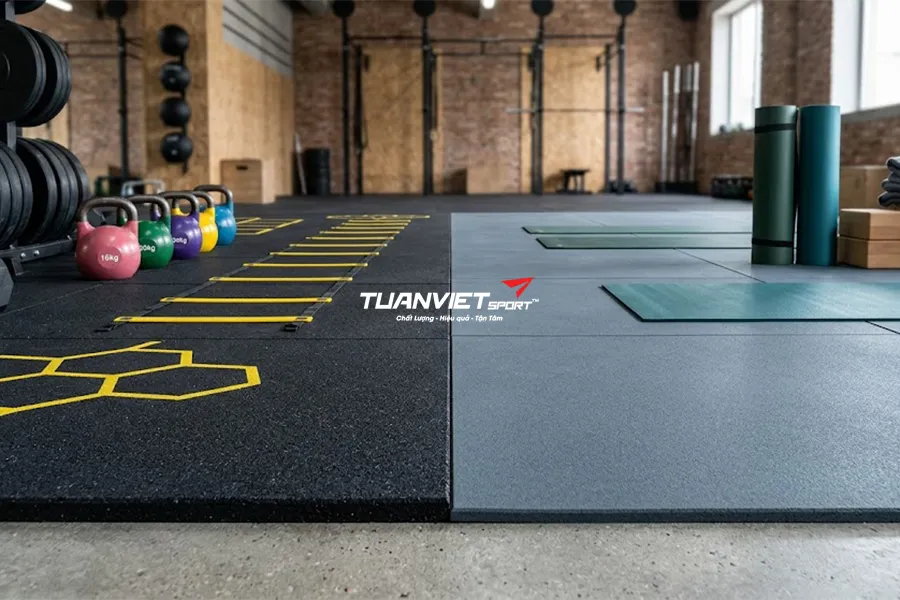 Độ d&agrave;y s&agrave;n cao su cho ph&ograve;ng gym n&ecirc;n chọn bao nhi&ecirc;u cho từng khu vực?