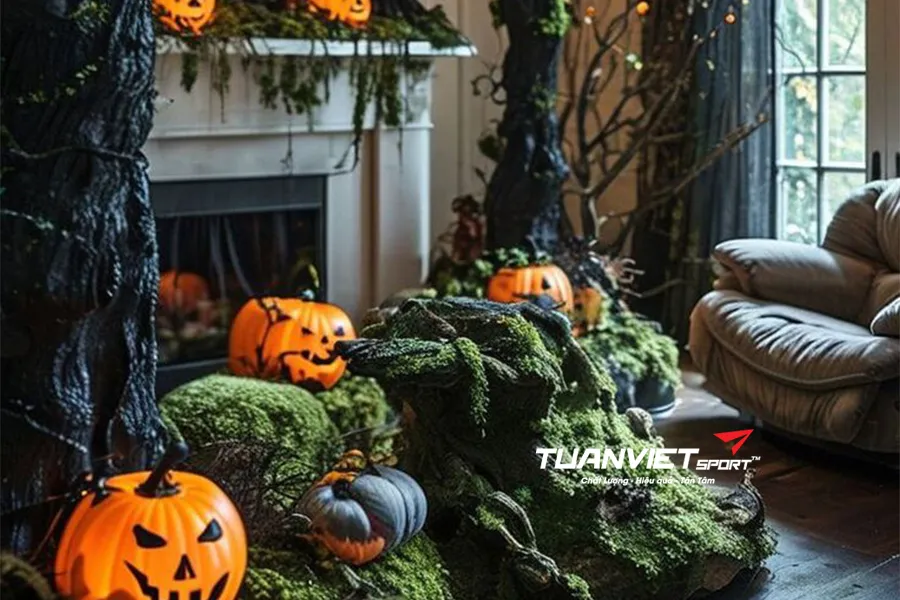 Biến hóa phòng khách Halloween độc đáo với cỏ nhân tạo trang trí trong nhà