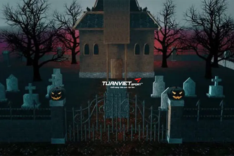 Thiết kế cổng chào Halloween bằng cỏ nhân tạo