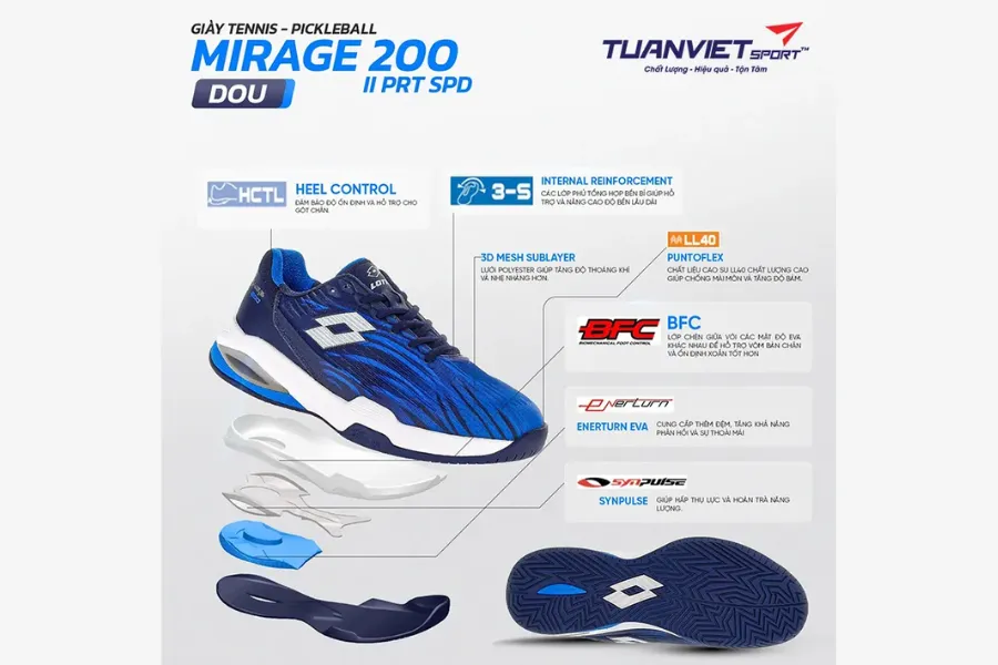 Giày Pickleball/Tennis Nam Lotto Mirage 200