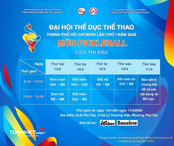 Bùng nổ sức nóng giải pickleball tại Đại hội TDTT TP.HCM 2026