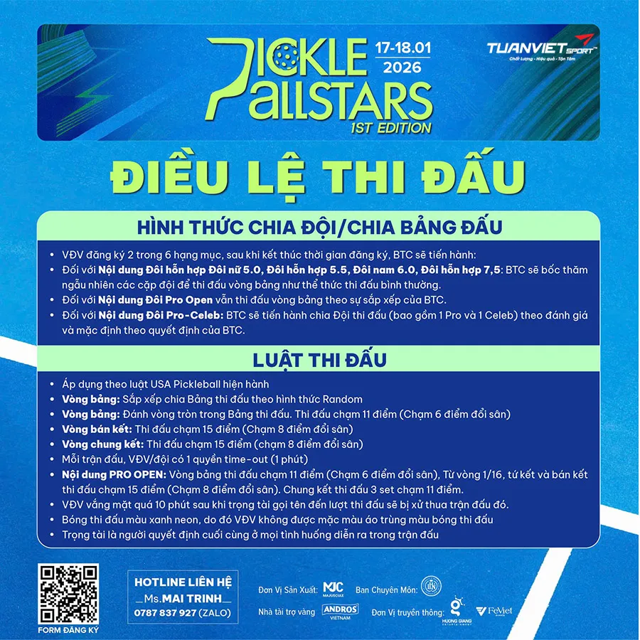 Giải Pickleball Allstars 2026 ch&iacute;nh thức c&ocirc;ng bố hạng mục thi đấu v&agrave; cơ cấu giải thưởng