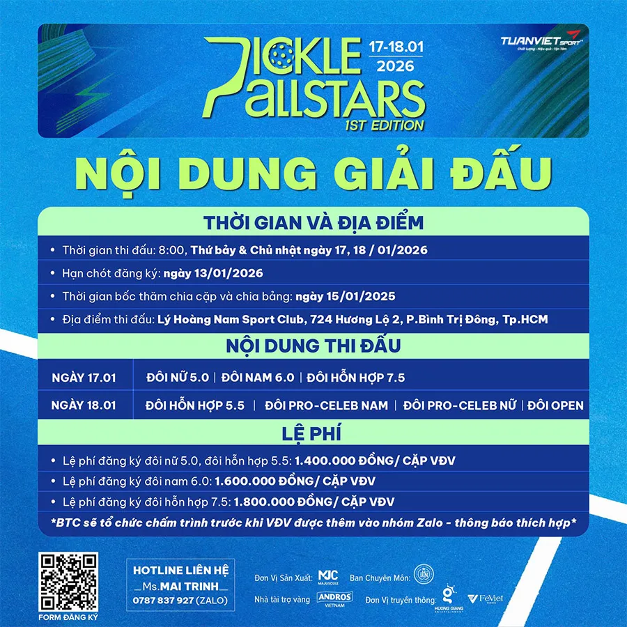Giải Pickleball Allstars 2026 ch&iacute;nh thức c&ocirc;ng bố hạng mục thi đấu v&agrave; cơ cấu giải thưởng